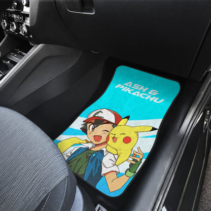 Pokemon Anime Car Floor Mats - Ash Ketchum Satoshi And Cute Pikachu Blue Car Mats Ci110202