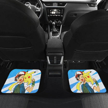 Pokemon Anime Car Floor Mats - Ash Ketchum Satoshi And Cute Pikachu Blue Car Mats Ci110202