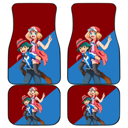 Pokemon Anime  Car Floor Mats - Ash Ketchum Satoshi And Happy Serena Piggyback Car Mats Ci110103