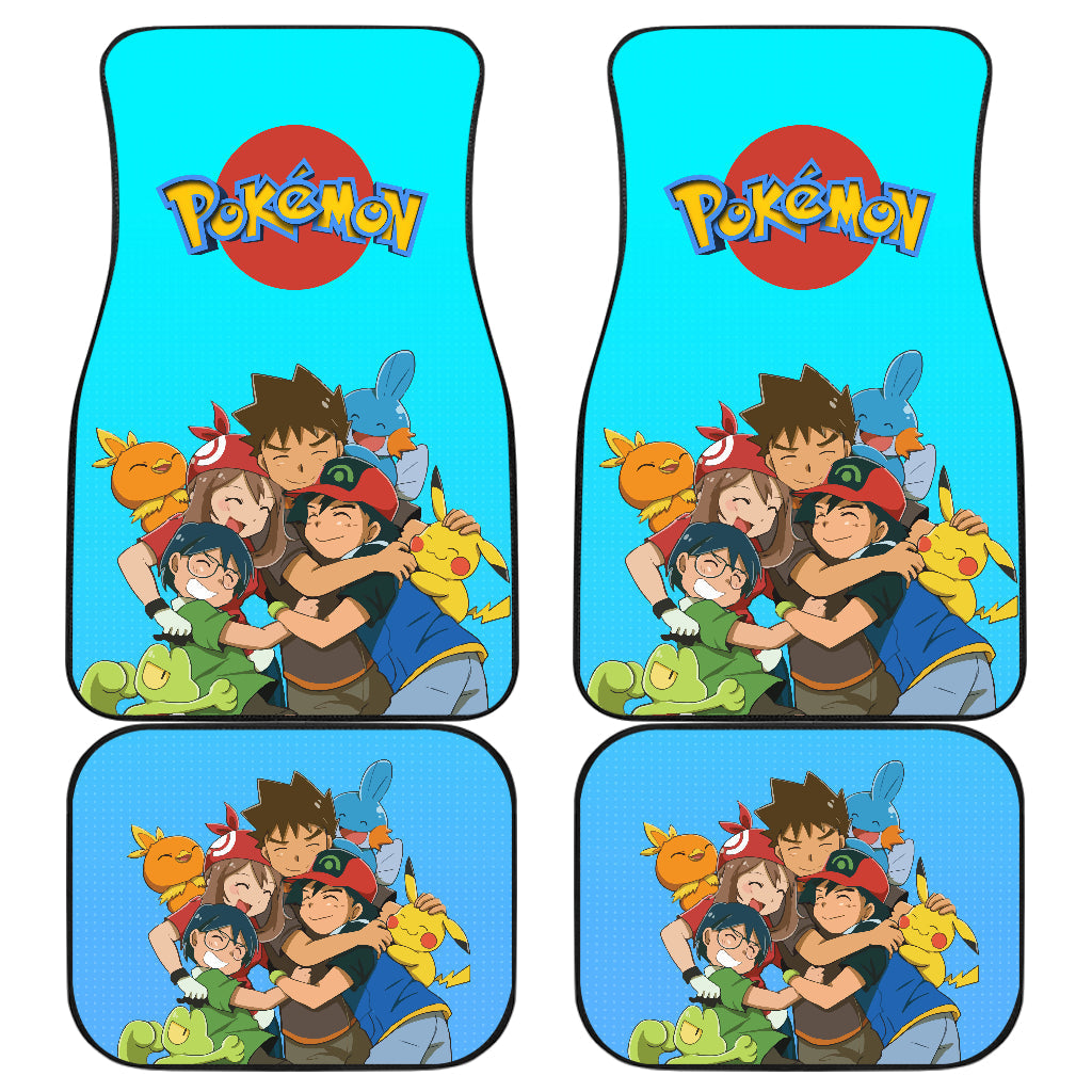 Pokemon Anime Car Floor Mats - Ash Ketchum Satoshi And His Friends Hug Together Blue Car Mats Ci110203
