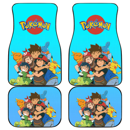 Pokemon Anime Car Floor Mats - Ash Ketchum Satoshi And His Friends Hug Together Blue Car Mats Ci110203
