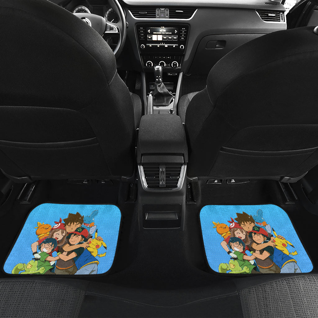 Pokemon Anime Car Floor Mats - Ash Ketchum Satoshi And His Friends Hug Together Blue Car Mats Ci110203