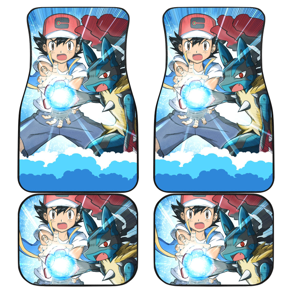 Pokemon Anime Car Floor Mats - Ash Ketchum Satoshi And Lucario Power Fighting Car Mats Ci110204