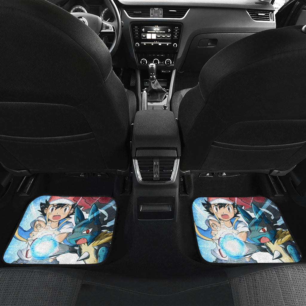 Pokemon Anime Car Floor Mats - Ash Ketchum Satoshi And Lucario Power Fighting Car Mats Ci110204