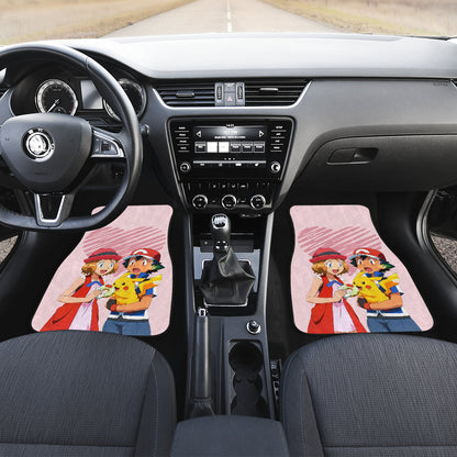 Pokemon Anime Car Floor Mats - Ash Ketchum Satoshi With Pikachu And Serena Pink Heart Car Mats Ci110101