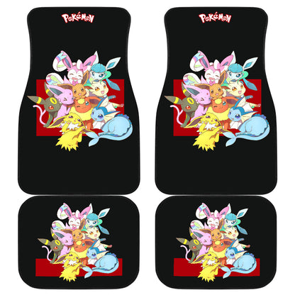 Pokemon Anime  Car Floor Mats - Cute Chibi Eevee Evolution Together Black Car Mats Ci111005