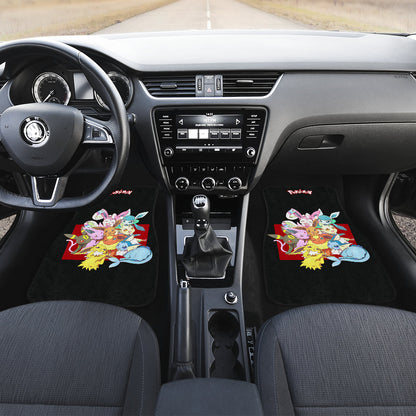 Pokemon Anime  Car Floor Mats - Cute Chibi Eevee Evolution Together Black Car Mats Ci111005