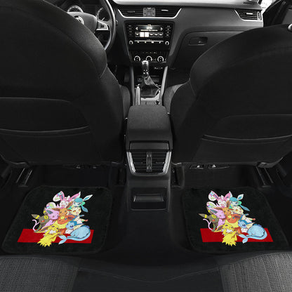 Pokemon Anime  Car Floor Mats - Cute Chibi Eevee Evolution Together Black Car Mats Ci111005
