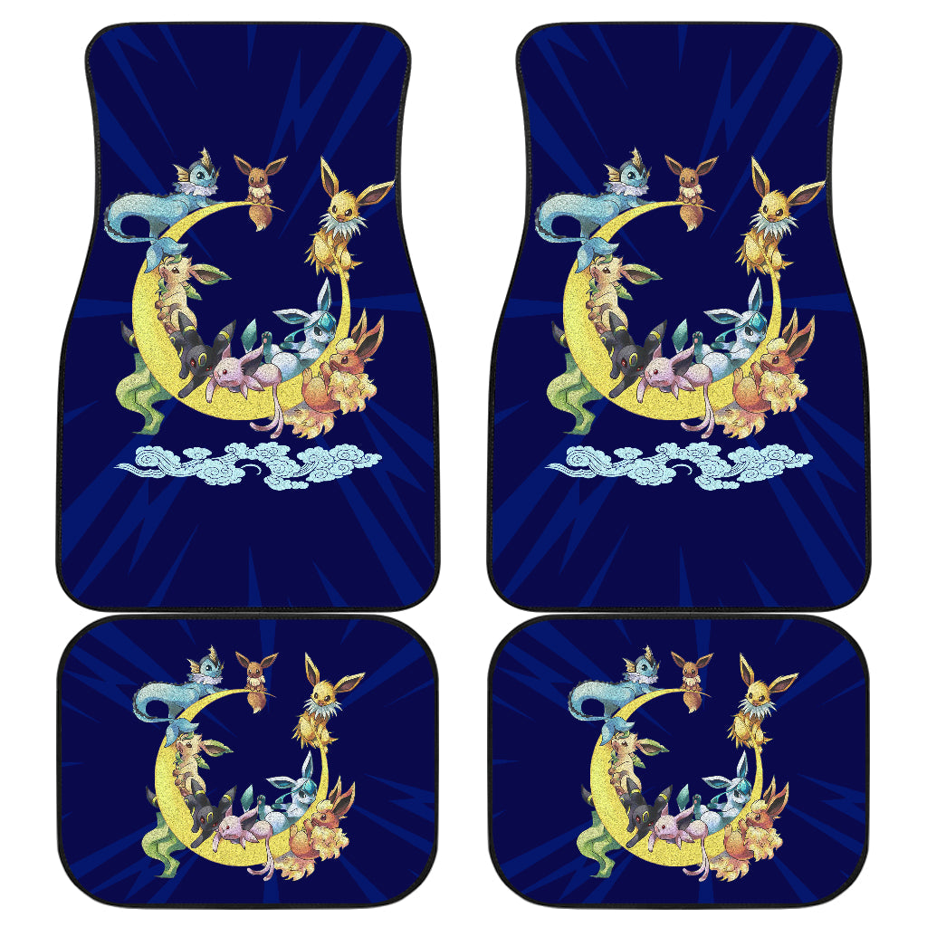 Pokemon Anime  Car Floor Mats - Eevee Evolution On The Moon Dark Blue Car Mats Ci111004