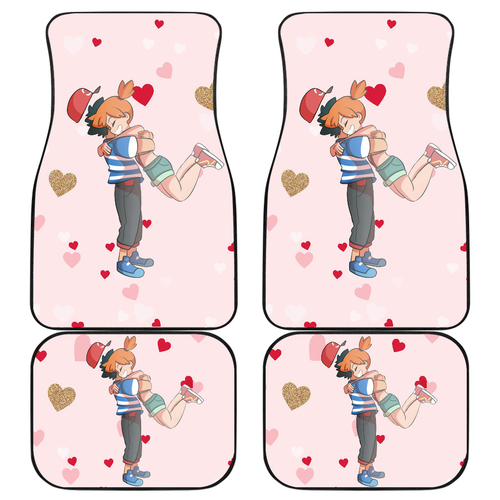 Pokemon Anime  Car Floor Mats - Kasumi Misty Hug Ash Satoshi Heart Background Car Mats Ci111102