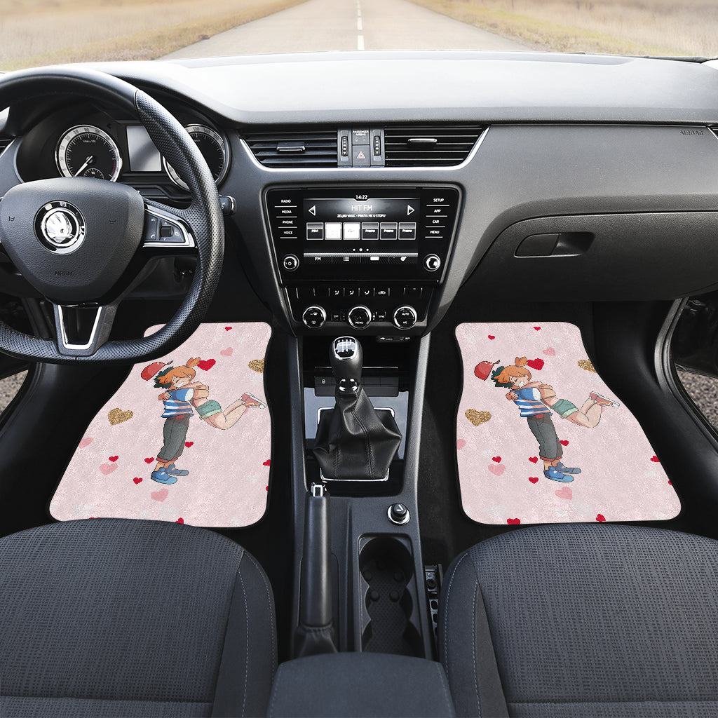 Pokemon Anime  Car Floor Mats - Kasumi Misty Hug Ash Satoshi Heart Background Car Mats Ci111102