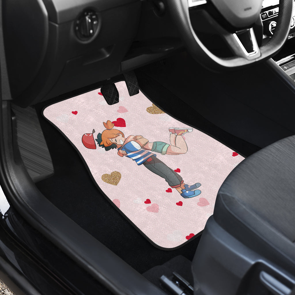 Pokemon Anime  Car Floor Mats - Kasumi Misty Hug Ash Satoshi Heart Background Car Mats Ci111102
