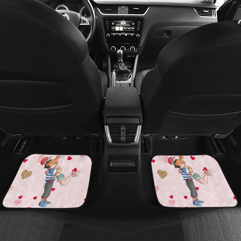 Pokemon Anime  Car Floor Mats - Kasumi Misty Hug Ash Satoshi Heart Background Car Mats Ci111102