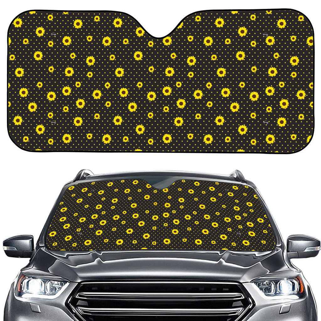 Polka Dot Sunflower Pattern Print Car Windshield Sun Shade