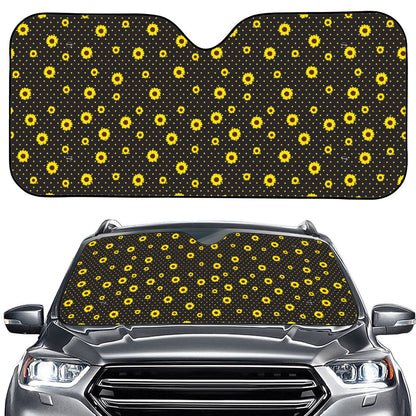 Polka Dot Sunflower Pattern Print Car Windshield Sun Shade