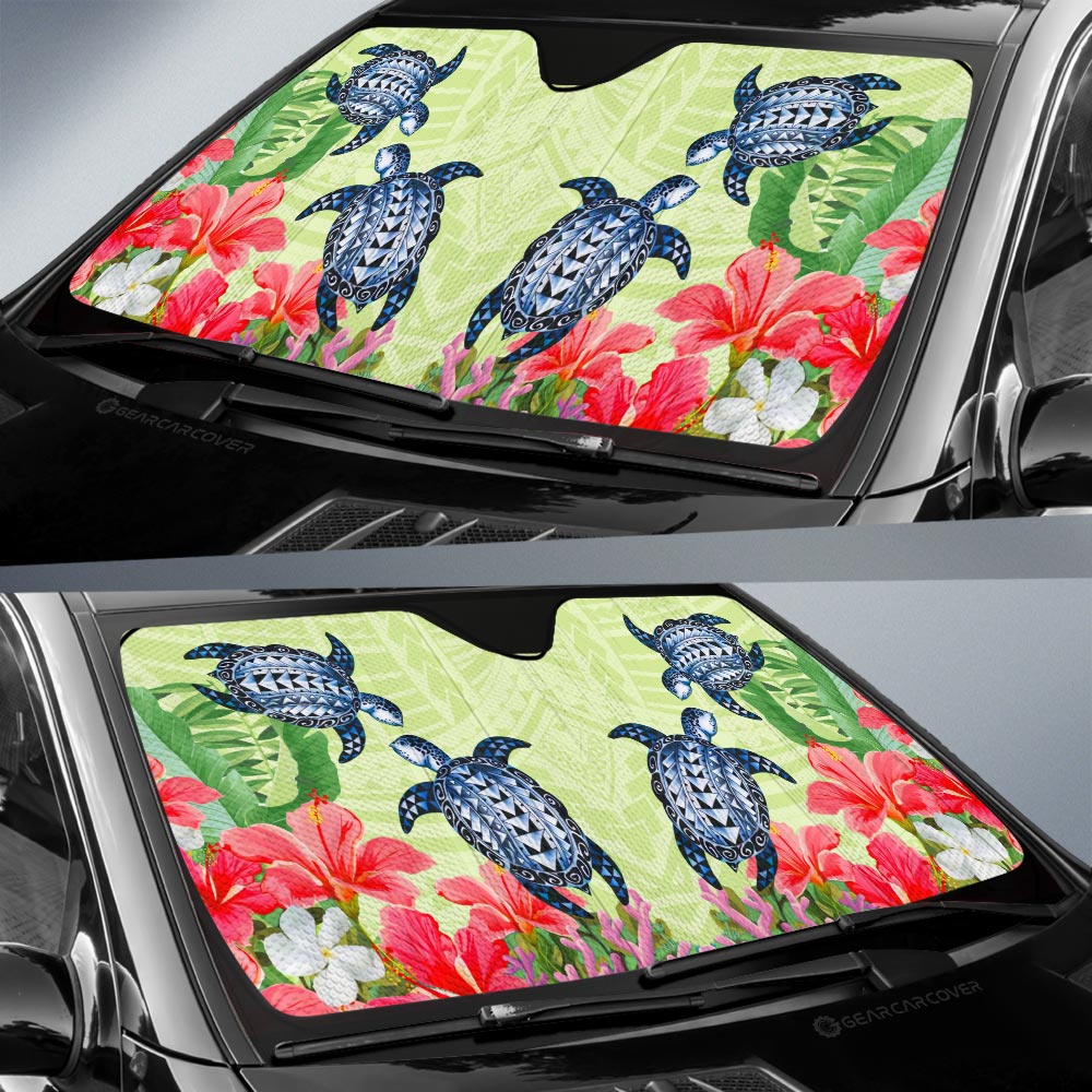 Polynesian Turtle Car Sunshade Custom Flowers Car Accessories