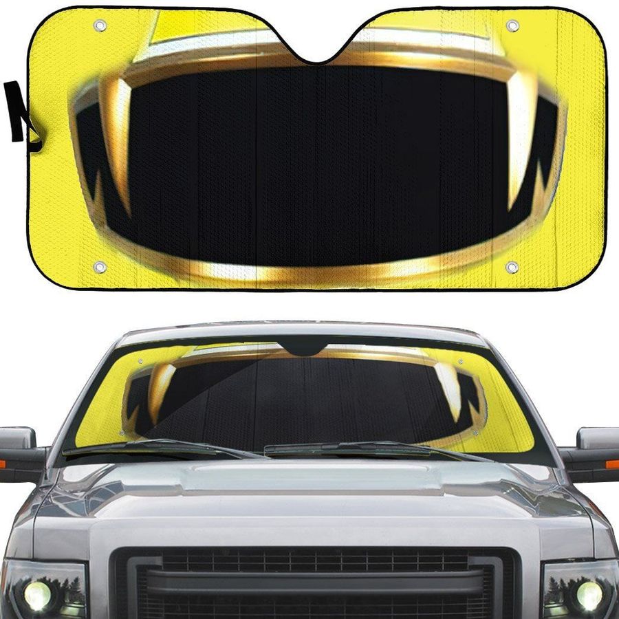 Power Rangers Megaforce Yellow Ranger Helmet Custom Car Auto Sunshade Windshield Accessories Decor Gift