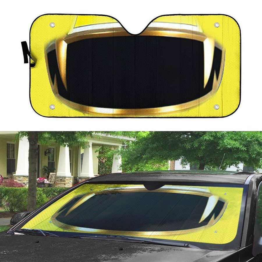 Power Rangers Megaforce Yellow Ranger Helmet Custom Car Auto Sunshade Windshield Accessories Decor Gift