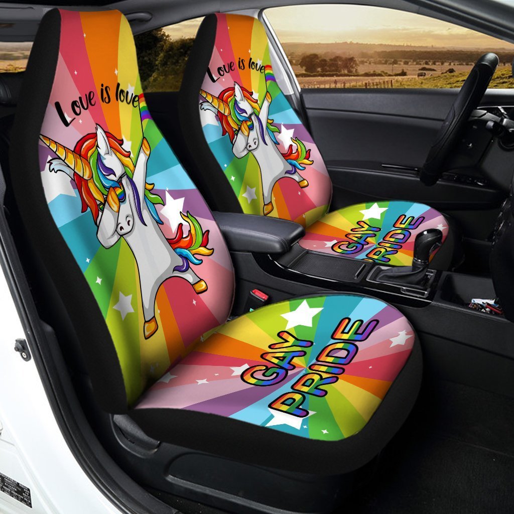 Pride LGBT Car Seat Covers Custom Funny Unicorn Love Is Love Car Accessories