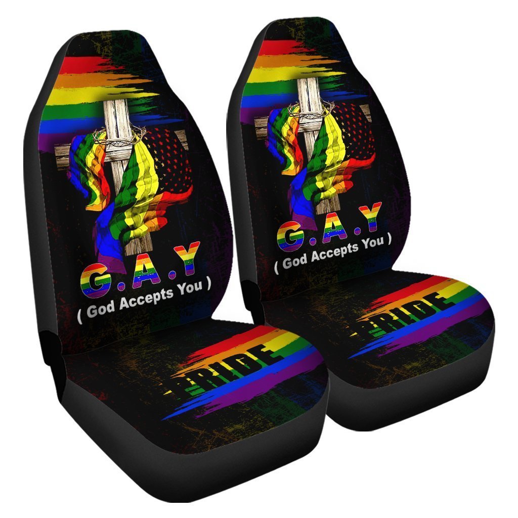 Pride LGBT Car Seat Covers Custom Gay God Accept You Car Accessories