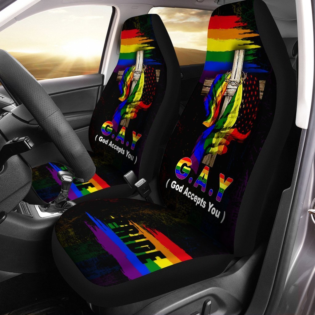 Pride LGBT Car Seat Covers Custom Gay God Accept You Car Accessories