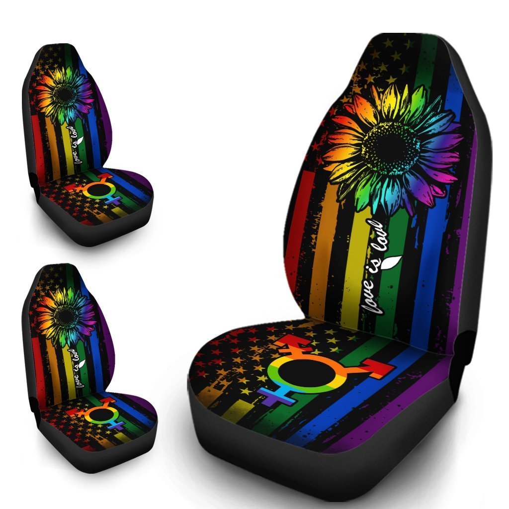 Pride LGBT Car Seat Covers Custom Sunflower American Flag Car Accessories For Transgender