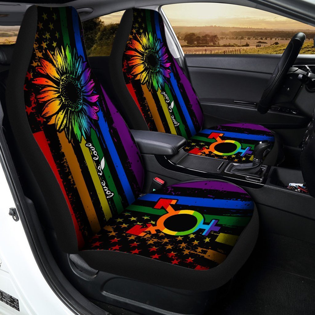 Pride LGBT Car Seat Covers Custom Sunflower American Flag Car Accessories For Transgender