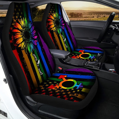 Pride LGBT Car Seat Covers Custom Sunflower American Flag Car Accessories For Transgender