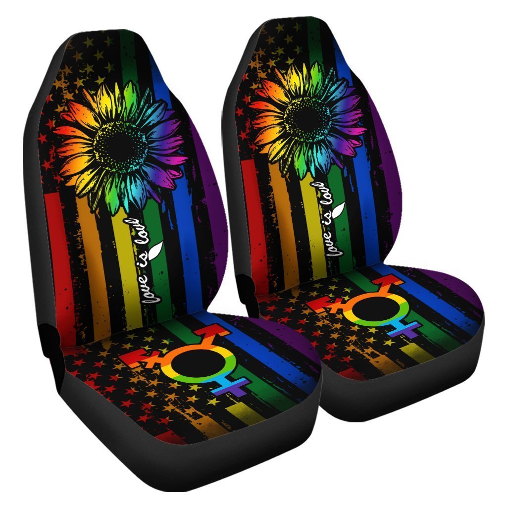 Pride LGBT Car Seat Covers Custom Sunflower American Flag Car Accessories For Transgender