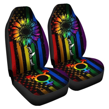 Pride LGBT Car Seat Covers Custom Sunflower American Flag Car Accessories For Transgender