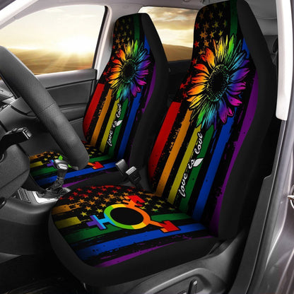 Pride LGBT Car Seat Covers Custom Sunflower American Flag Car Accessories For Transgender