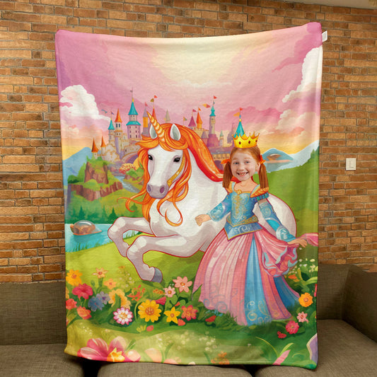 Princess Girl Fairy Tale Unicorn  - Personalized Photo Blanket