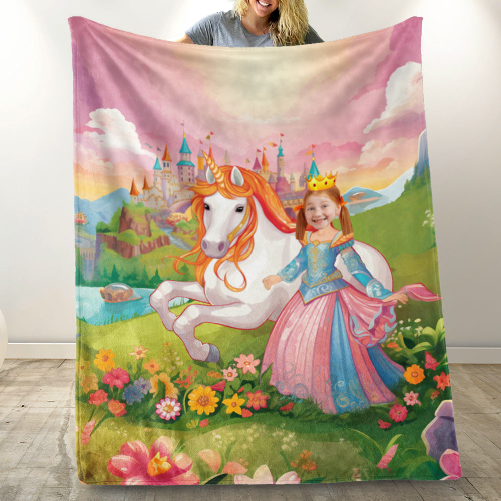 Princess Girl Fairy Tale Unicorn  - Personalized Photo Blanket