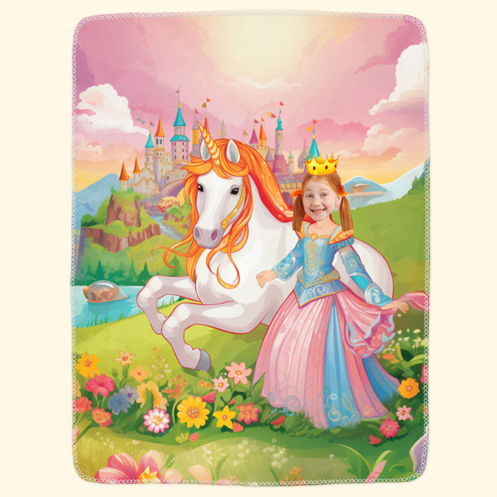 Princess Girl Fairy Tale Unicorn  - Personalized Photo Blanket