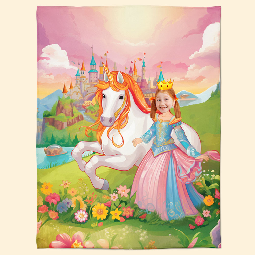 Princess Girl Fairy Tale Unicorn  - Personalized Photo Blanket