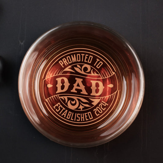 Promoted To Dad Established Father's Day - Personalized Engraved Whiskey Glass