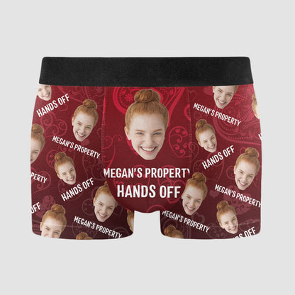 Property Of Funny Hands Off Custom Faces - Personalized Photo Men's Boxer Briefs - Valentine's Day Gifts For Men, Husband, Him, Boyfriend