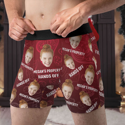 Property Of Funny Hands Off Custom Faces - Personalized Photo Men's Boxer Briefs - Valentine's Day Gifts For Men, Husband, Him, Boyfriend