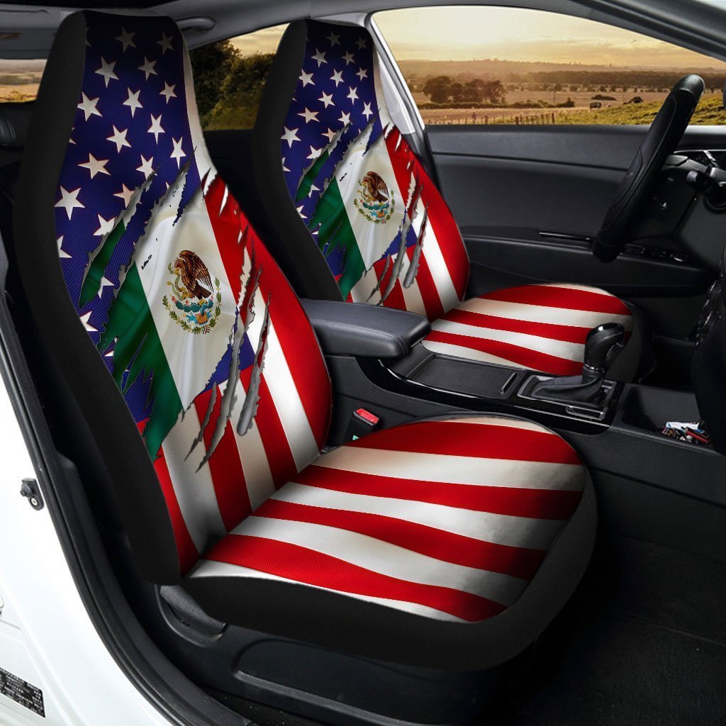 Proud US Mexican Car Seat Covers Custom Flag Car Accessories