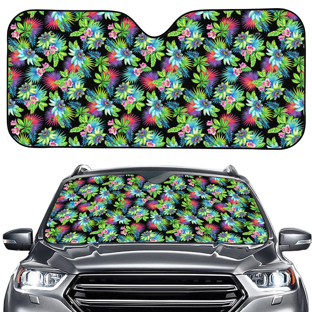 Psychedelic Hawaiian Flower Print Car Windshield Sun Shade