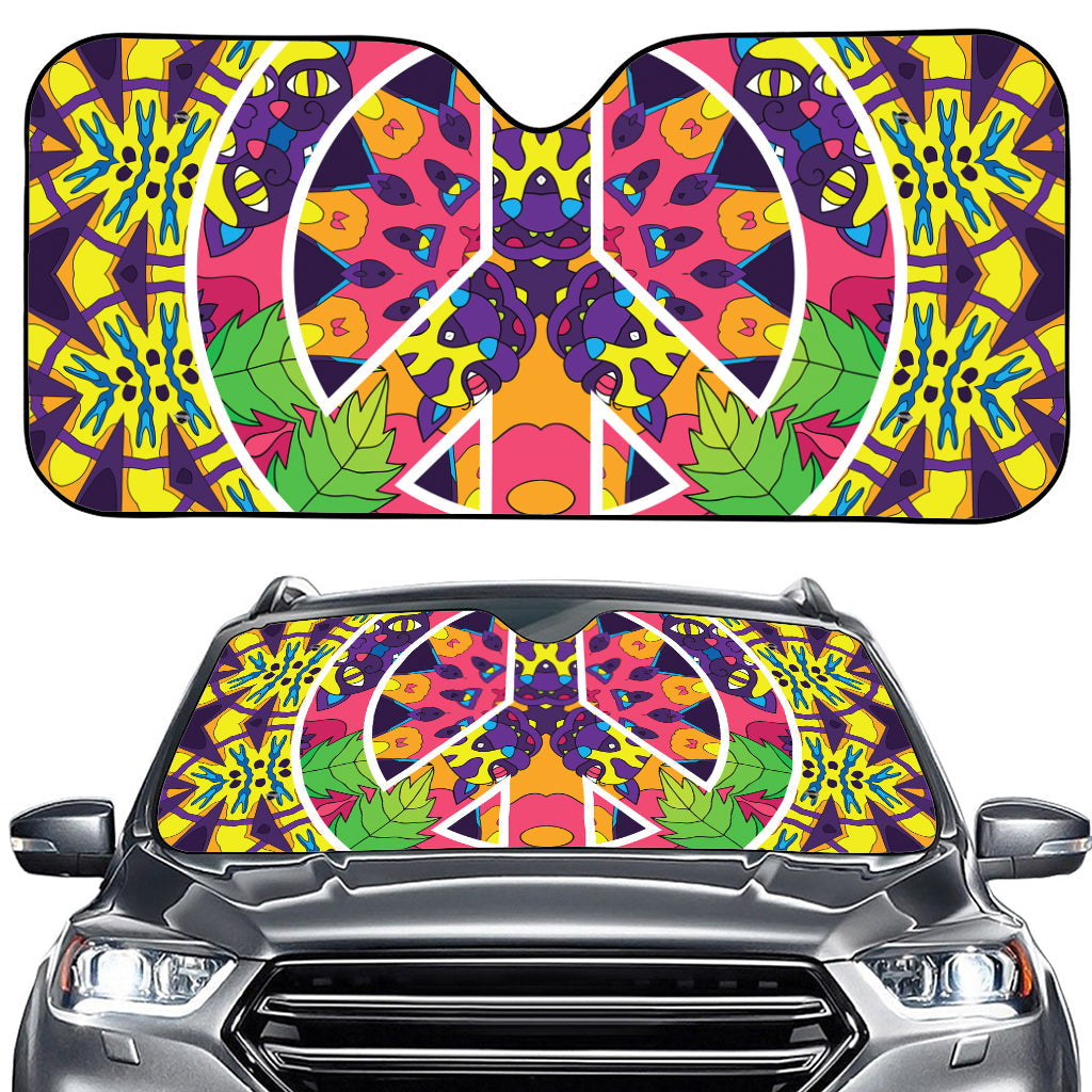 Psychedelic Hippie Peace Sign Print Car Windshield Sun Shade