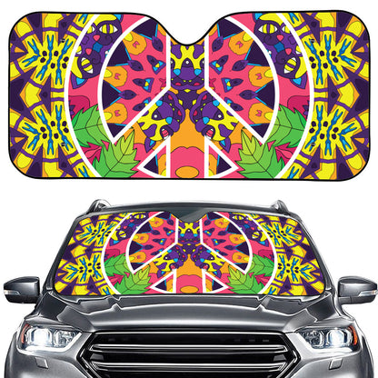 Psychedelic Hippie Peace Sign Print Car Windshield Sun Shade