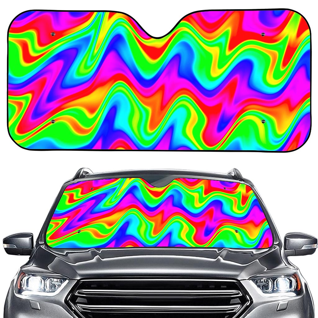 Psychedelic Rainbow Trippy Print Car Windshield Sun Shade