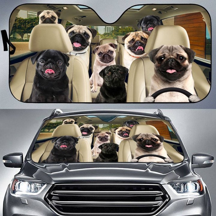 Pug Car All Over Printed 3D Sun Shade