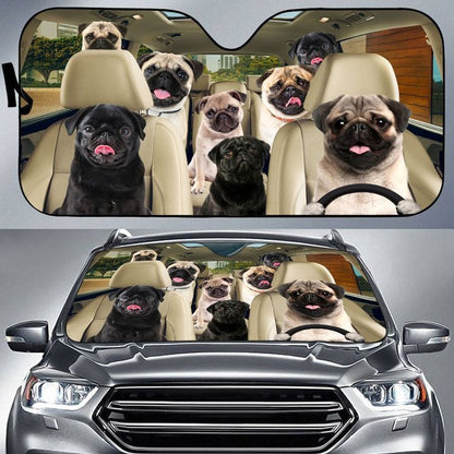 Pug Car All Over Printed 3D Sun Shade