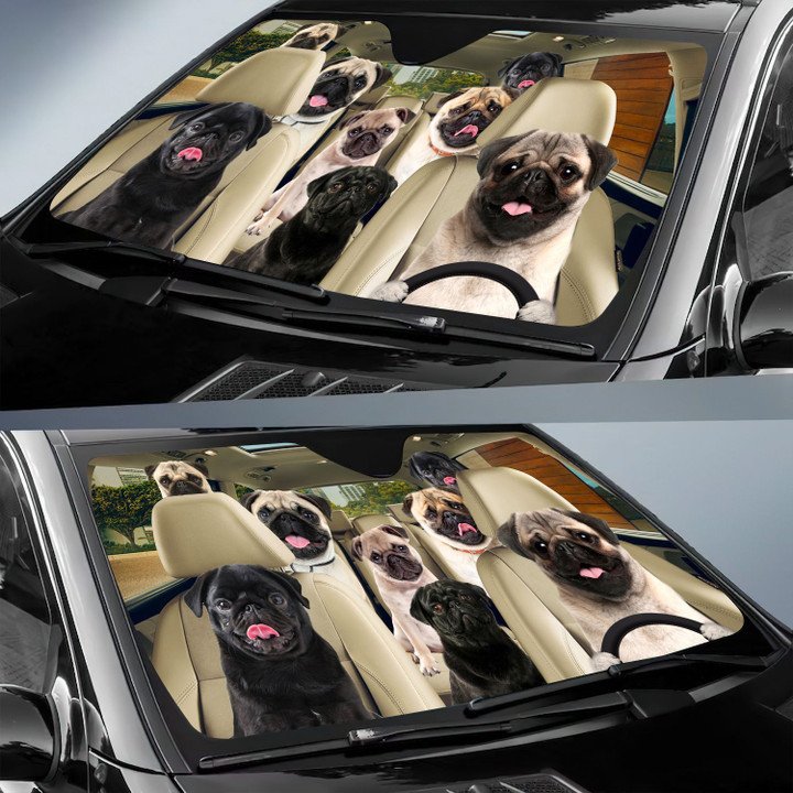 Pug Car All Over Printed 3D Sun Shade