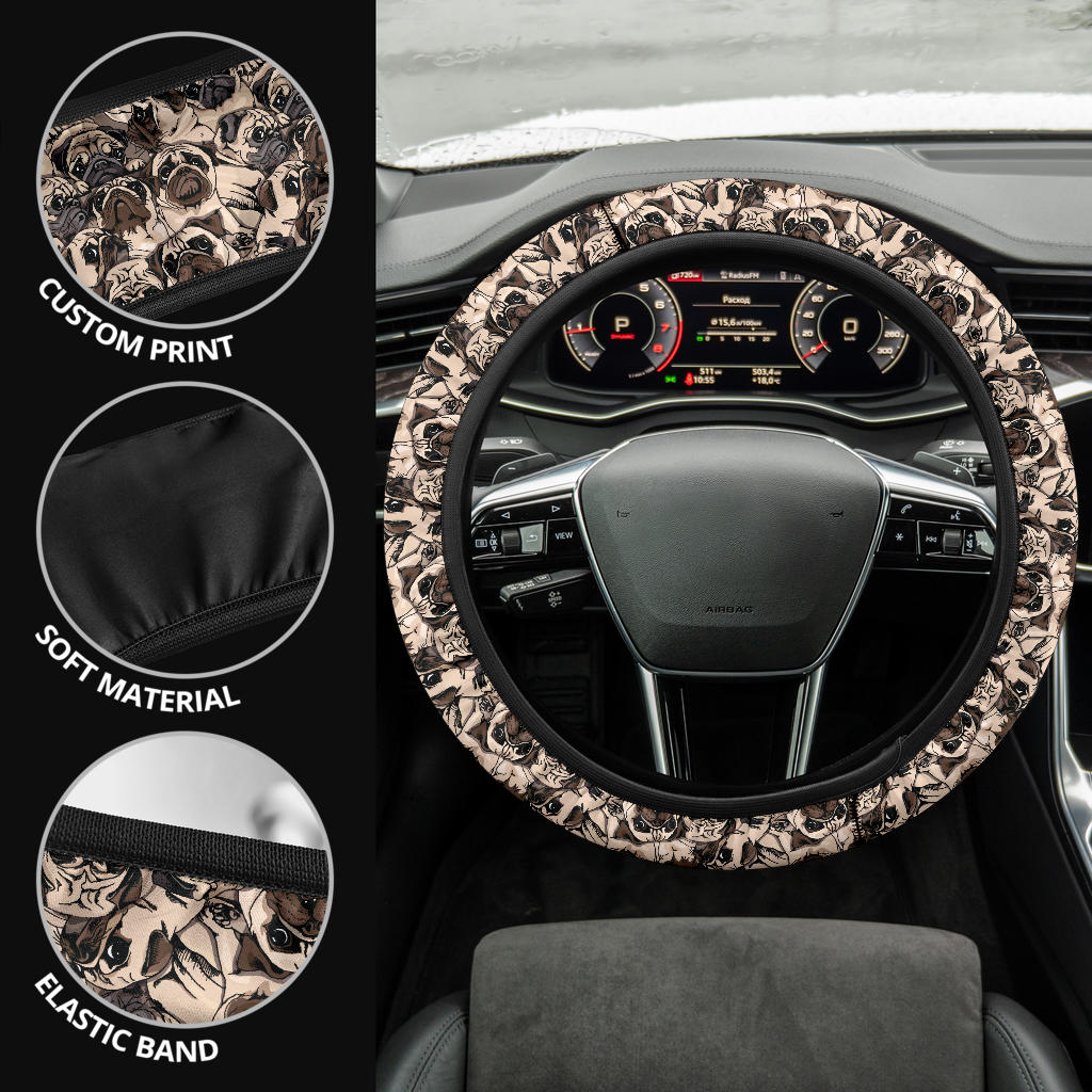 Pug Dog Cute Funny Premium Car Steering Wheel Cover
