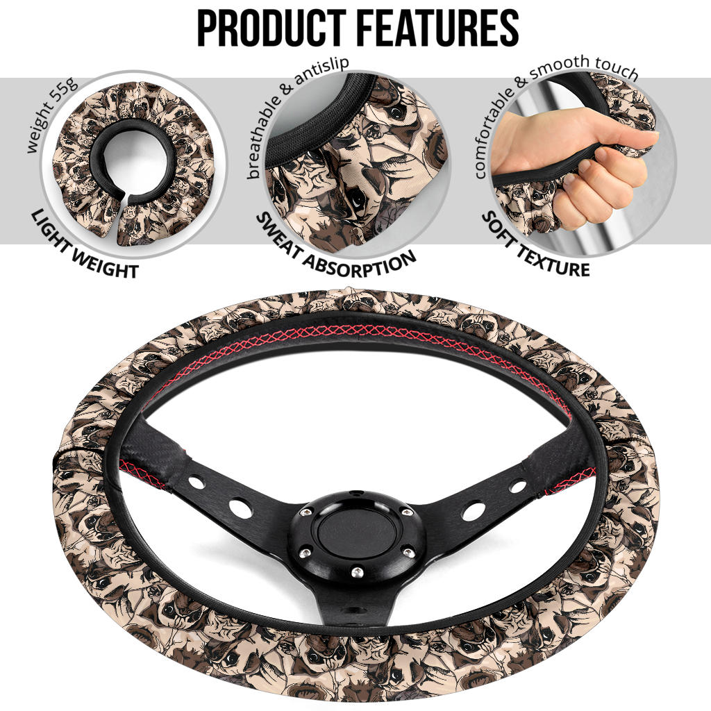 Pug Dog Cute Funny Premium Car Steering Wheel Cover