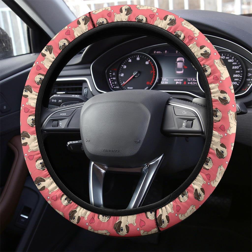 Pug in Pink Anime Steering Wheel Cover