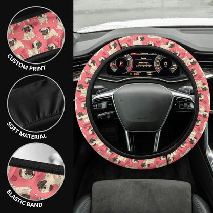 Pug in Pink Anime Steering Wheel Cover
